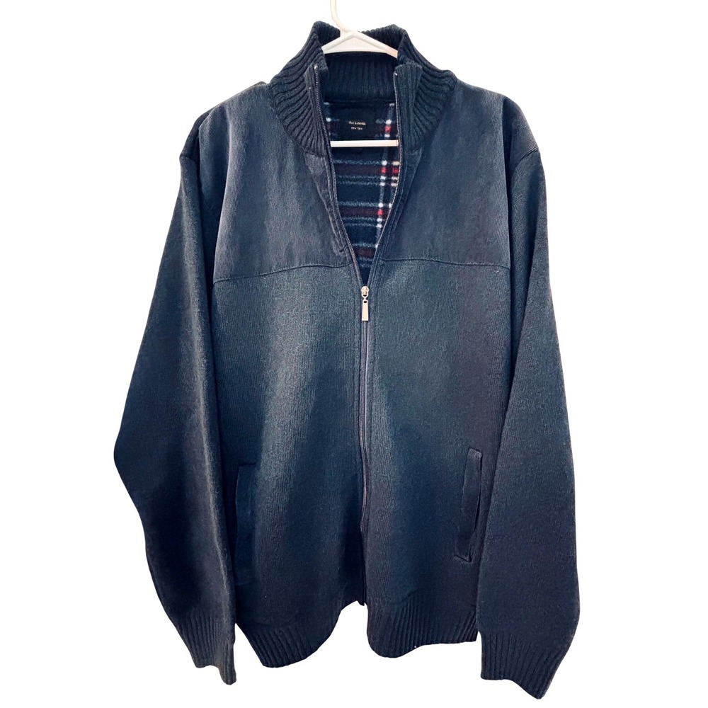 Six Lincoln New York Mens Full Zip Sherpa Lined Cardigan Sweater Navy Blue XL